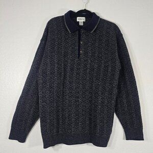 Alfani Vintage Knit Polo Sweater Men Size Large Gray Blue Long Sleeve Preppy